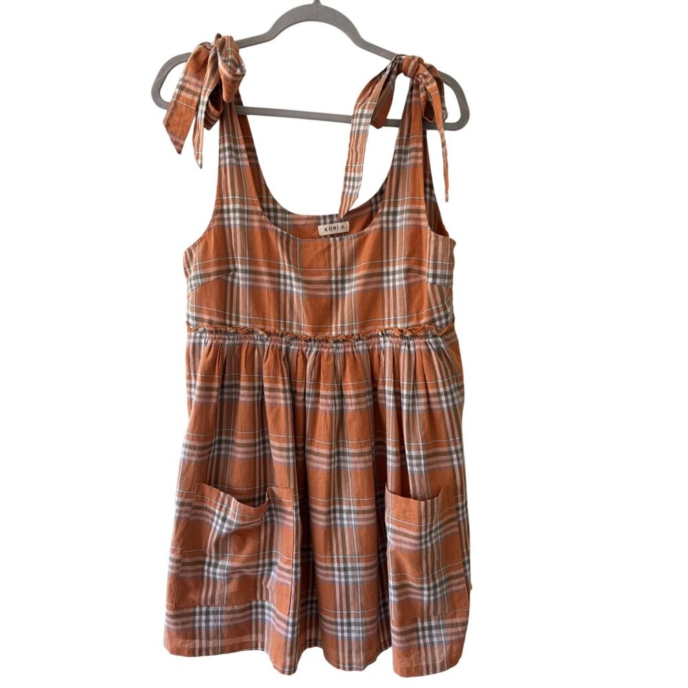 Kori Plaid Pinafore Overall Jumper Dress With Bow Straps And Pockets